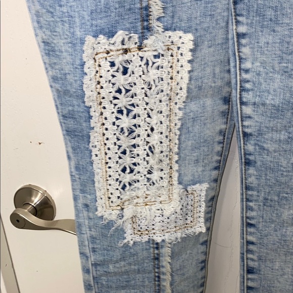 NWOT Rare POL Lace Light Blue Denim jean Sleeveless Stretch Zipper Jumpsuit S - Picture 6 of 13